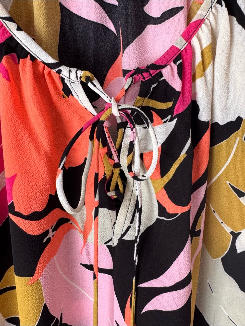 Counterparts - Patterned flowy tie neck blouse - Large - Black, pink, orange - Picture 4 of 7